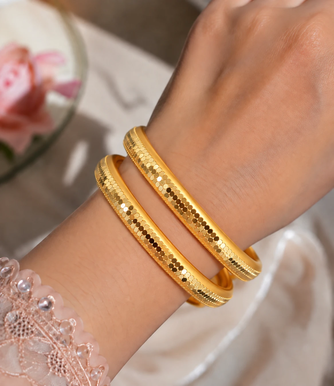 ✨ Premium Golden Textured Bangles – Elegant & Stylish 2-Piece Churi Set ✨